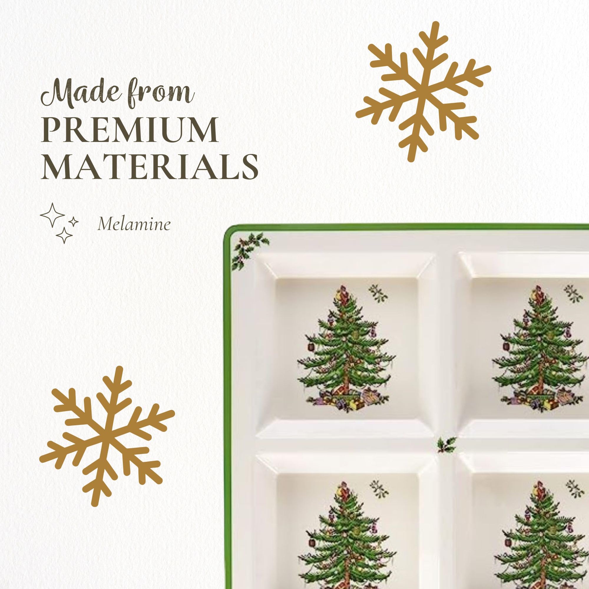 Spode Christmas Tree Melamine 4-Section Serving Tray - 13.5 Inch Divided Holiday Serveware for Nuts, Candy & Condiments - Festive Tableware for Christmas Parties, Family Gatherings & Holiday Entertaining - Durable Indoor/Outdoor Use