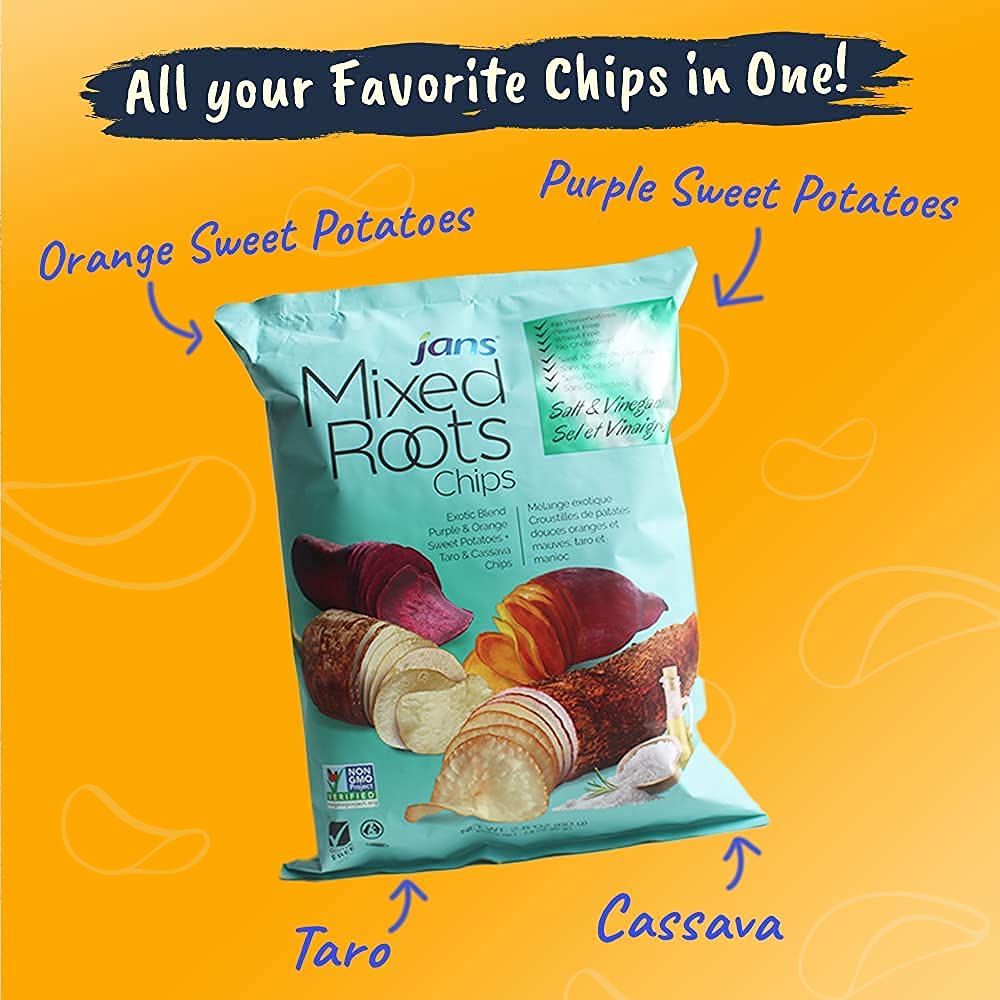 Mixed Roots All Natural Vegetable Chips - Salt & Vinegar Flavor, 2.8 oz | Gluten-Free, Vegan Snack for Parties, School Lunches & Healthy On-the-Go Eating