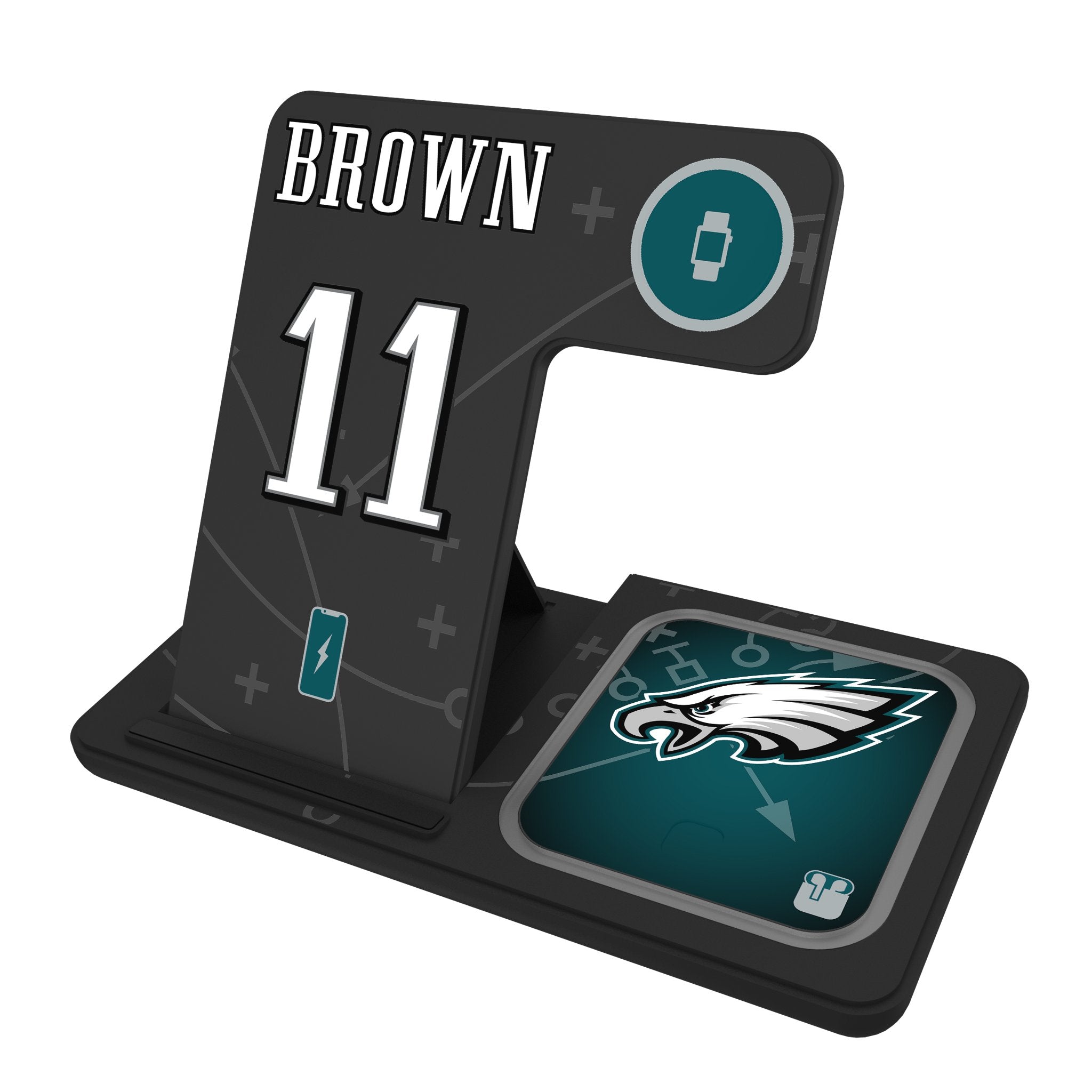 A.J. Brown Philadelphia Eagles 3-in-1 Wireless Charging Station for iPhone, Android & AirPods - Perfect for Home, Office & Travel