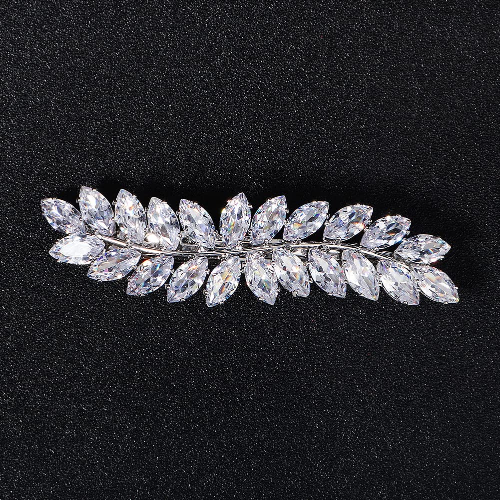 Xerling Rhinestone French Barrettes Hair Clips - Automatic Hair Accessories with Leaf Design & Zircon for Women | Perfect for Weddings, Parties & Everyday Elegance