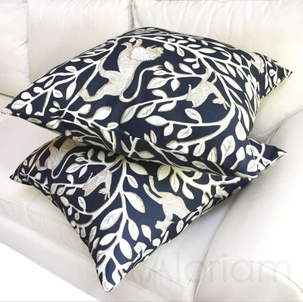 Dwell Studio Pantheon Navy Blue & White Decorative Pillow Cover - Soft Cotton Linen Blend for Sofa, Bed, Couch - Home Decor Throw Pillow Case with Zipper Closure
