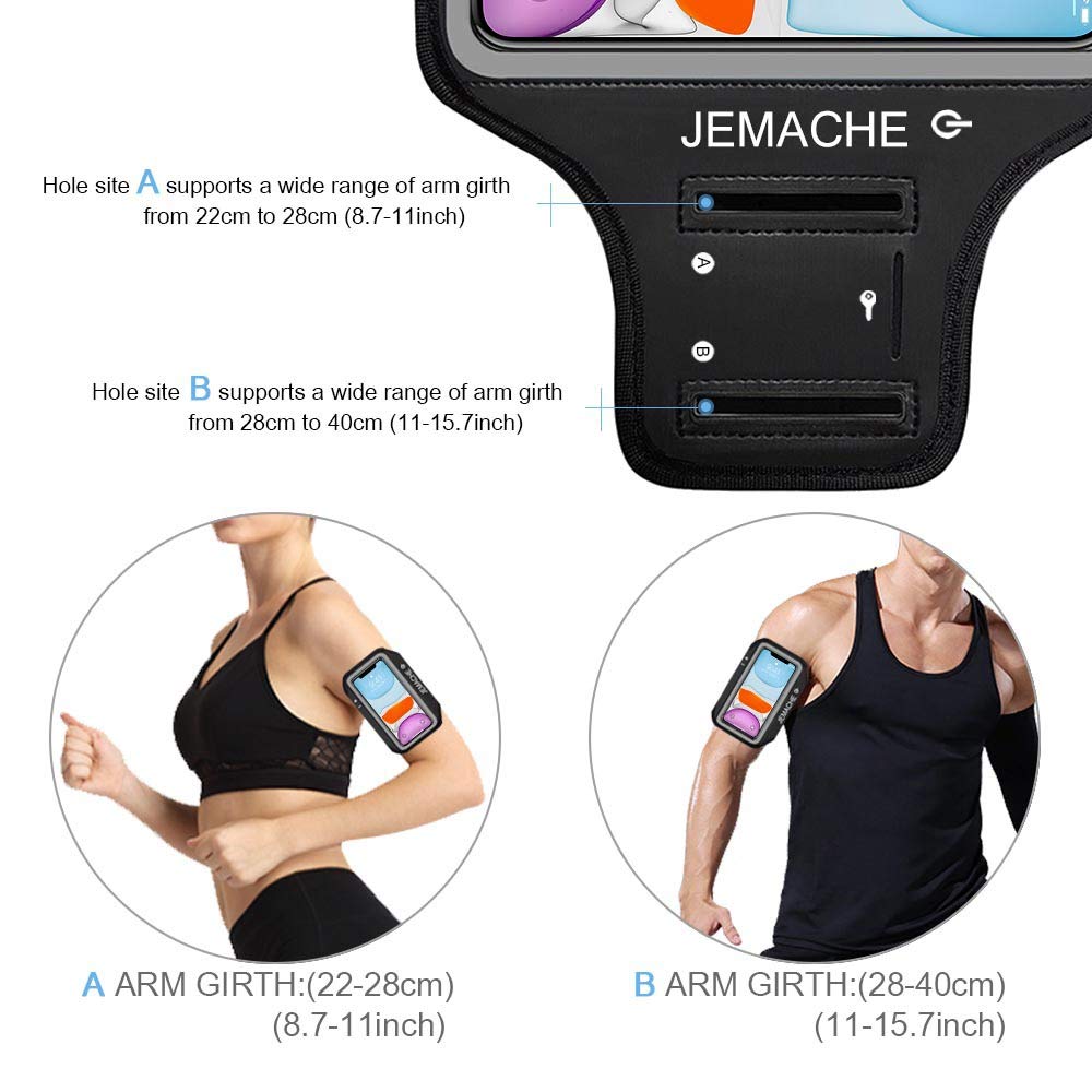 JEMACHE Waterproof iPhone Armband for Running & Gym - Compatible with iPhone 16/15/14/13/12/11 Pro (Black) - Perfect for Workouts, Jogging & Outdoor Activities