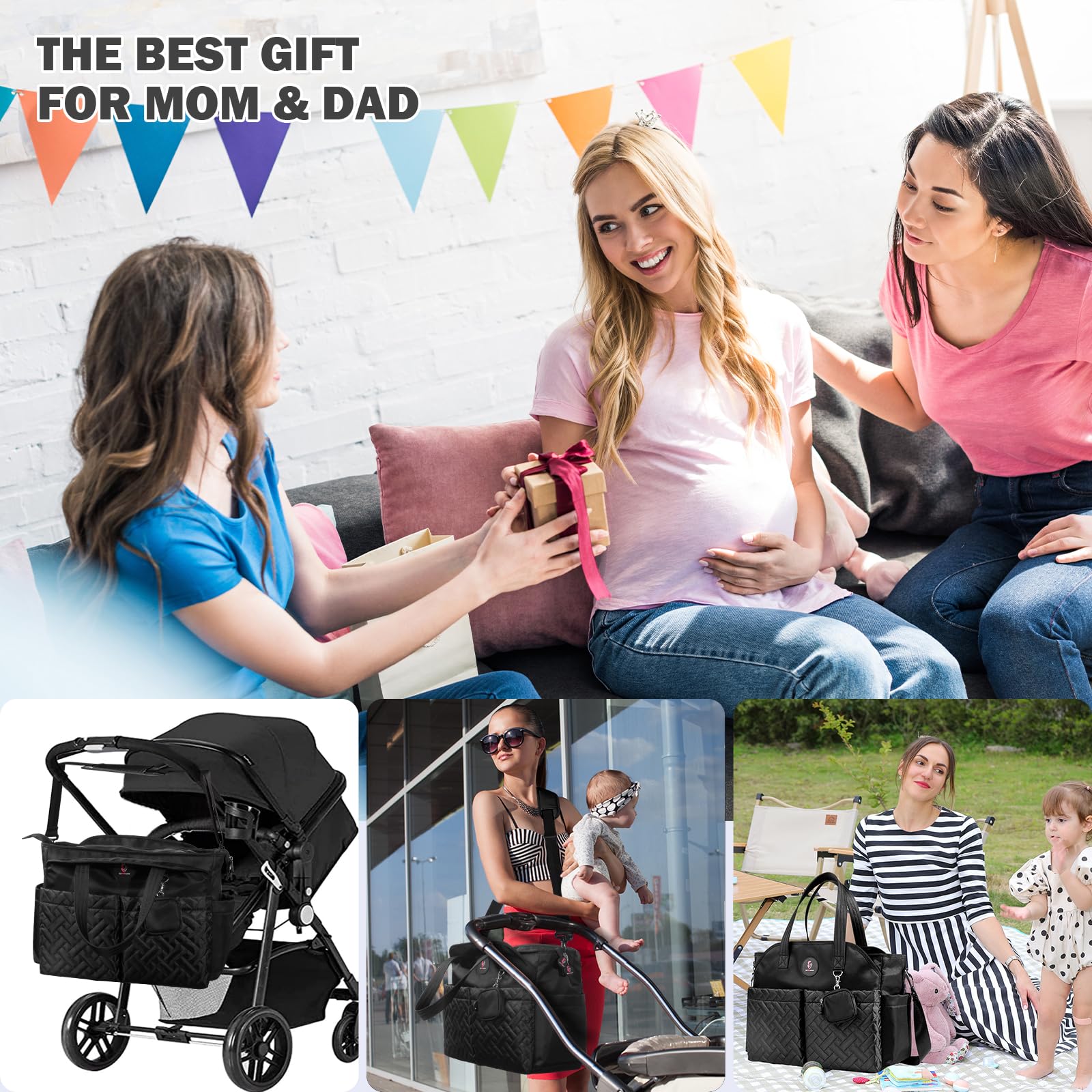 Stylish Large Diaper Bag Tote for Boys & Girls - Spacious Baby Bag with Shoulder Strap for Moms | Perfect for Travel, Daycare & On-the-Go Parenting