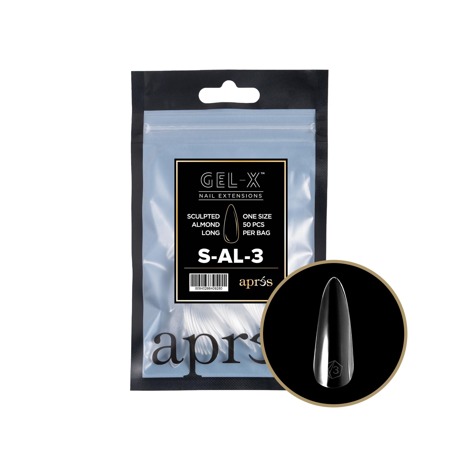 Apres Gel X 2.0 Refill Bags - Sculpted Almond Long Size 3 (50 Pcs) | Professional Nail Extension Kit for Salon & DIY Manicure at Home