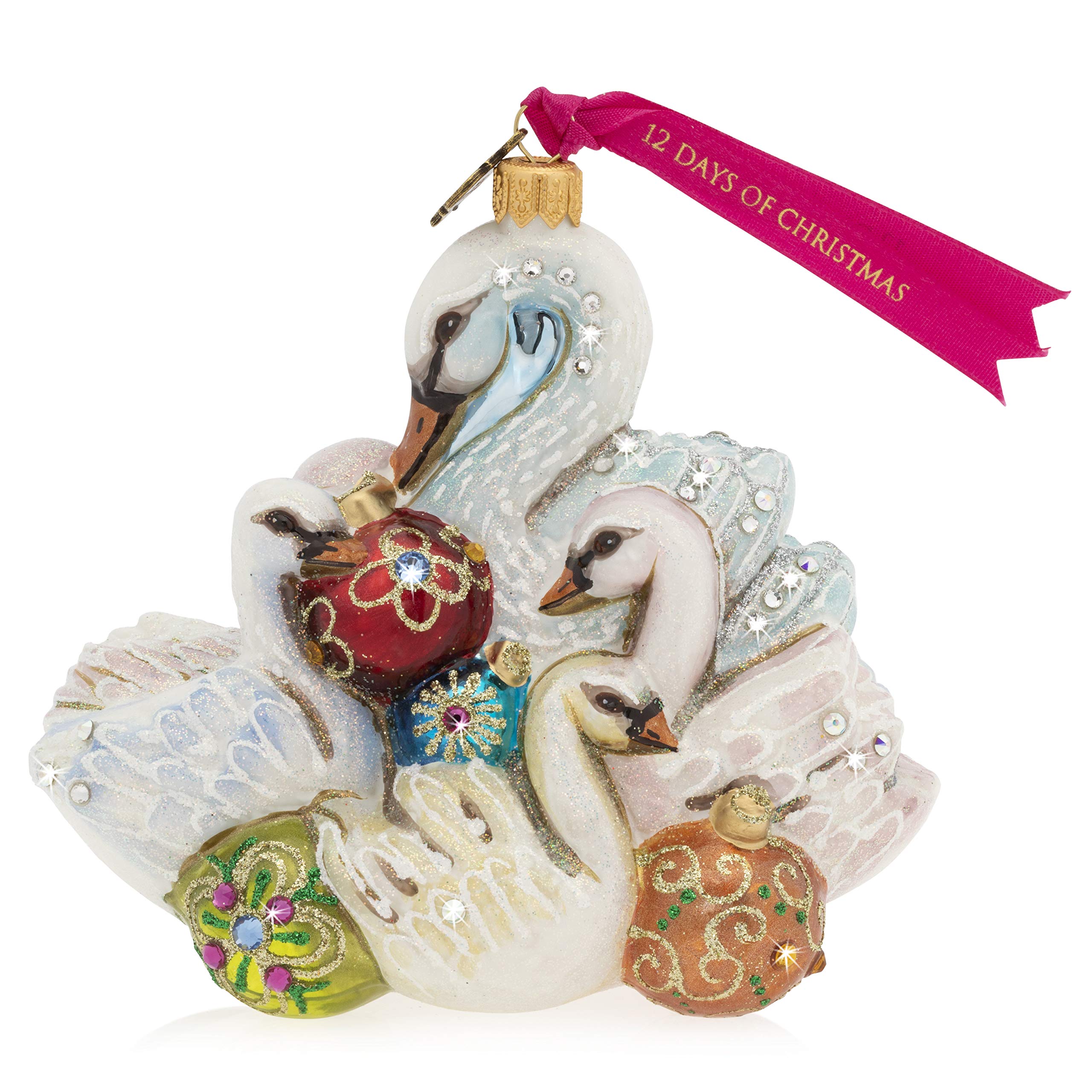 Jay Strongwater Seven Swans Glass Christmas Ornament - Elegant Holiday Tree Decor for Home, Gift & Collectible