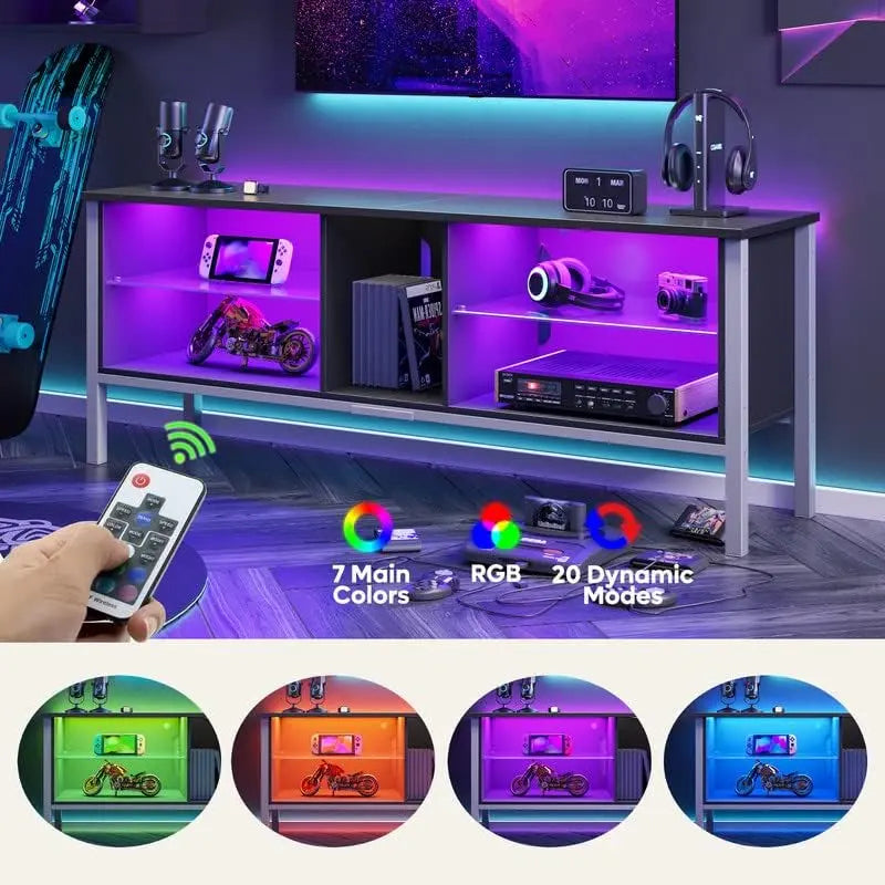 Bestier 70 Inch TV Stand for Gaming - Entertainment Center with LED Lights for PS4, Xbox & PC - Perfect for Living Room, Bedroom & Game Room Setup