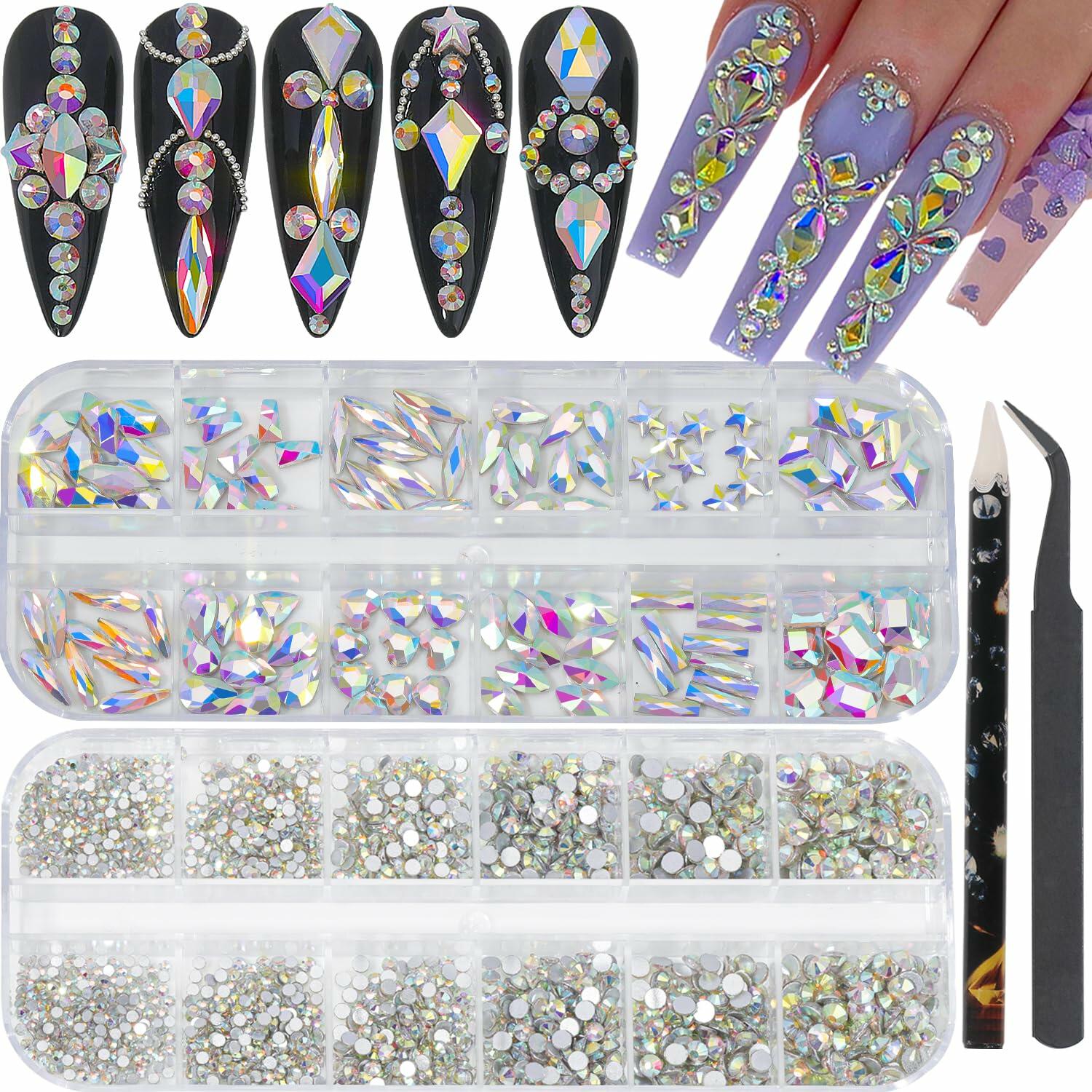 2920Pcs Nail Rhinestones Kit - 12 Types Special Shaped Multi Shapes Crystal White Nail Gems for Nail Art, Manicure, Pedicure & DIY Jewelry Making