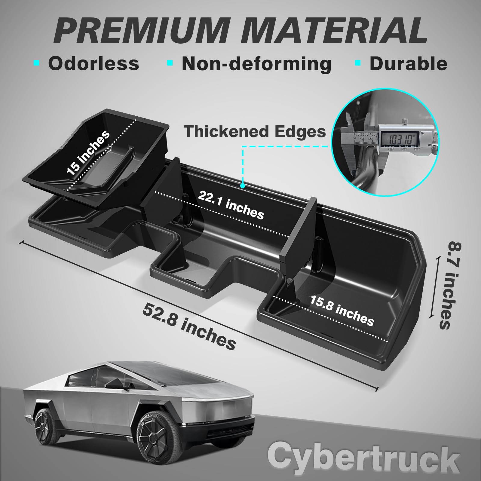 BestEvMod Tesla Cybertruck 2024+ Rear Underseat Storage Organizer - Removable Hidden Storage Box & Tray for Second Row | Perfect for Road Trips, Camping & Vehicle Organization