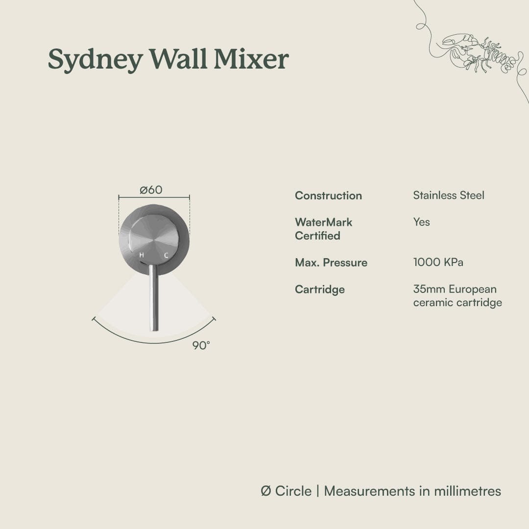 Sydney Wall Mixer Faucet in Brushed Brass Finish - Perfect for Modern Bathroom and Kitchen Sink Installation