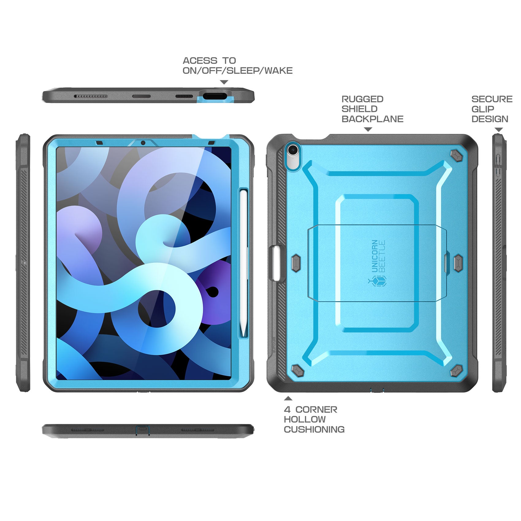 iPad Air 4/5 Unicorn Beetle PRO Rugged Case with Kickstand - Shockproof & Drop Protection - Blue (Open Box) - Perfect for Outdoor Adventures, Work & Travel