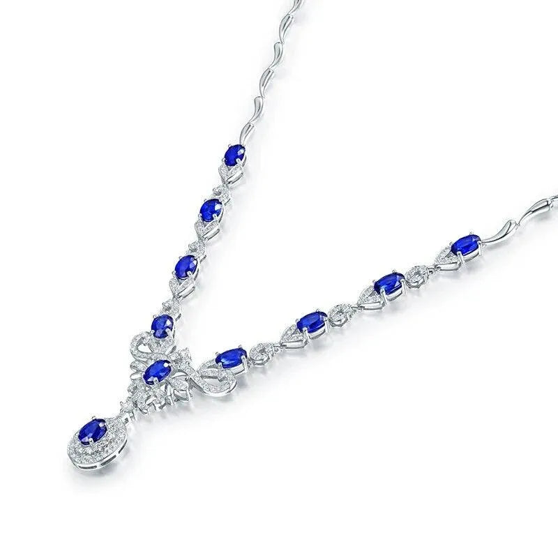 18K White Gold Women's Sapphire Pendant Necklace with 5.68Ct Natural Oval Sapphire & Diamond Accents - Perfect for Anniversary Gifts, Party Jewelry & Special Occasions