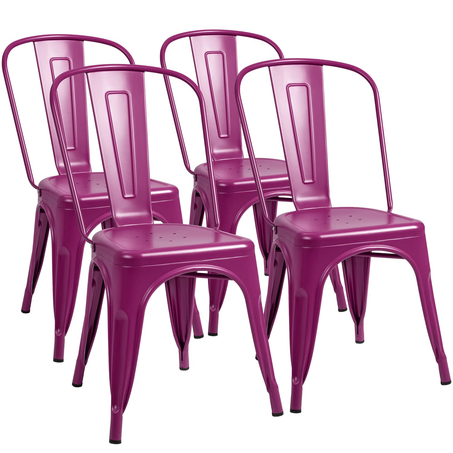 Furmax Metal Dining Chair Set of 4 - Stackable Indoor/Outdoor Bistro Chairs, Classic Trattoria Style for Cafe, Restaurant & Home - Purple | Perfect for Patio, Garden, Kitchen & Dining Room