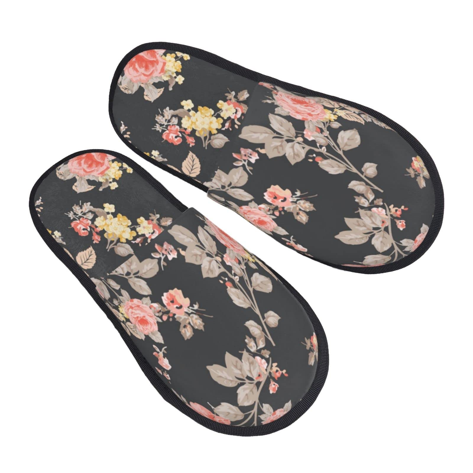 Women's Floral Pattern Furry House Slippers - Cozy Indoor Slippers for Relaxing at Home, Lounging & Winter Comfort