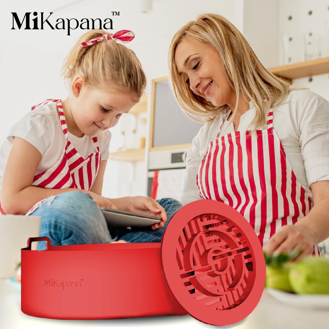 Reusable Silicone Air Fryer Basket - BPA-Free Non-Stick Accessory for Healthy Cooking (8.6 Inch, Red) - Perfect for Frying, Baking & Roasting Vegetables, Chicken Wings & More