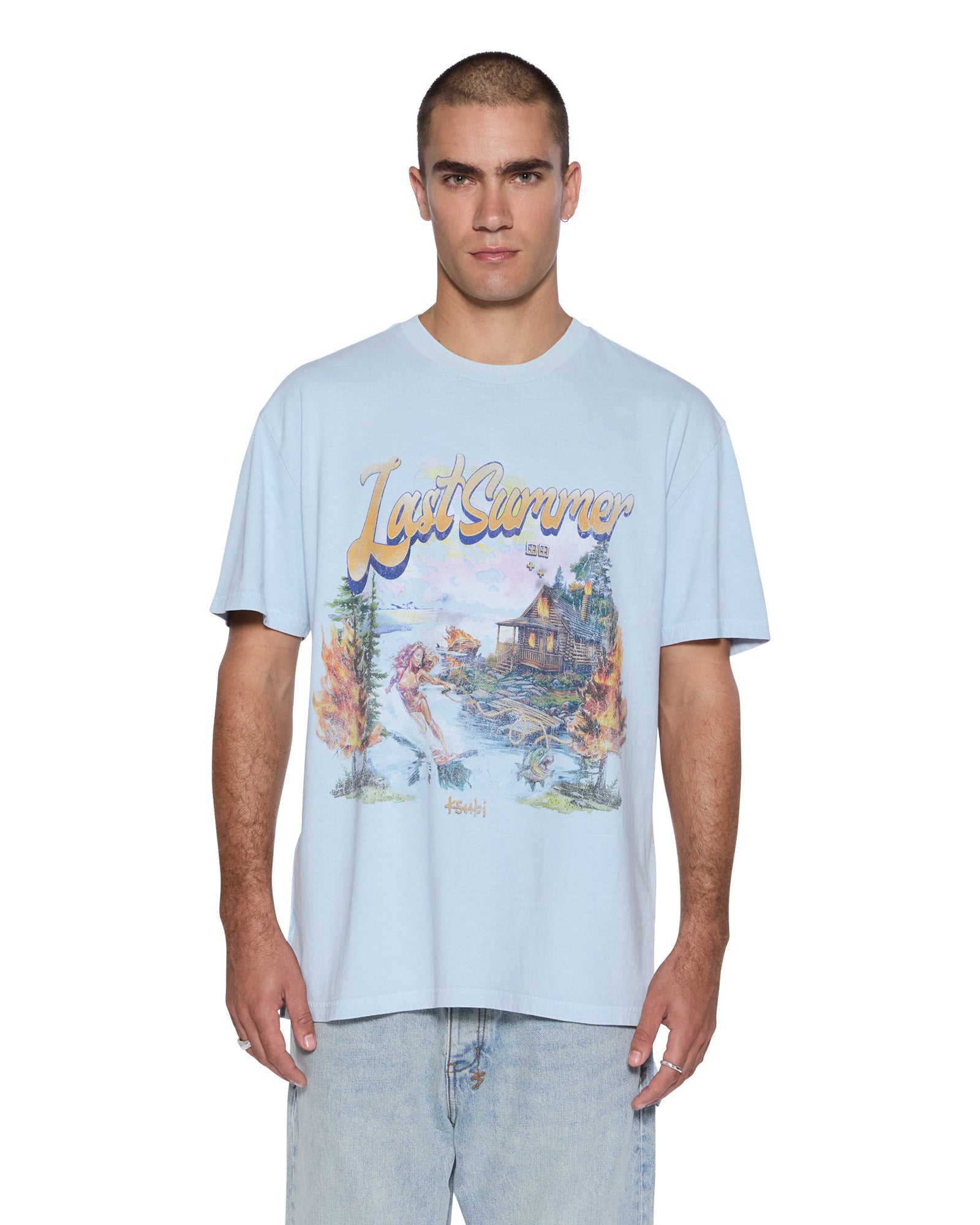 LAST SUMMER BIGGIE SS TEE BLUE MIST - Men's Casual Short Sleeve Graphic T-Shirt - Perfect for Summer Outfits, Streetwear & Music Lovers