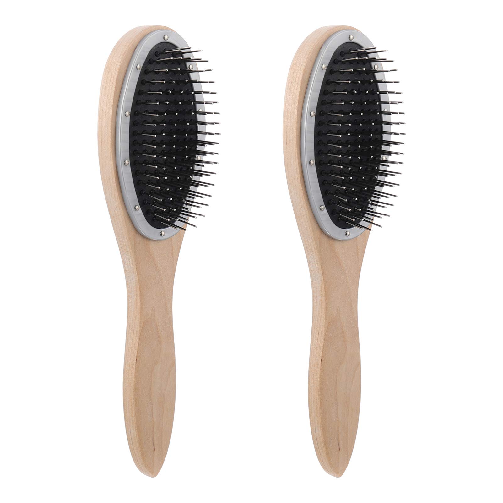 2pcs Wooden Hair Brush with Steel Bristles - Detangling Comb for Smooth Hair Care