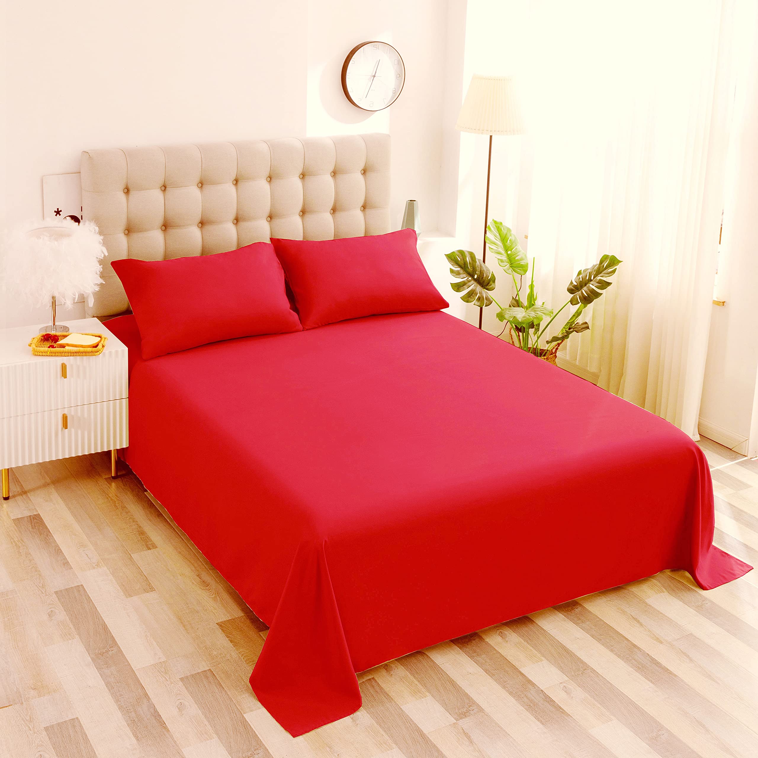 Premium 800 Thread Count Full Size Cotton Flat Sheet - Soft & Breathable Top Bed Sheet - Single Piece (Red) - Perfect for Home, Hotel, or Dorm Room Comfort