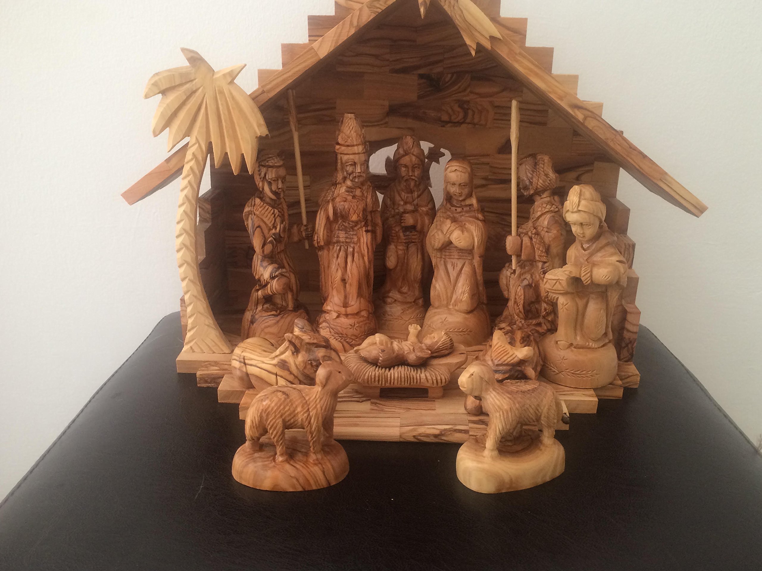 Premium Olive Wood Nativity Set - Handcrafted 12-Piece Christmas Decoration for Home, Church & Holiday Displays