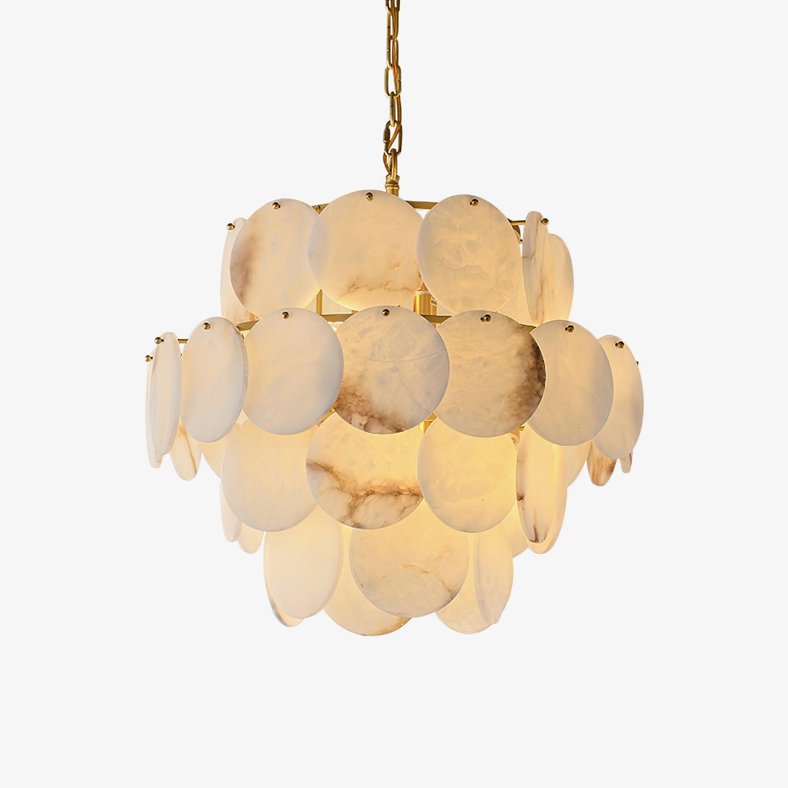 Elegant Alabaster Shell Brass Chandelier - Vintage Style Ceiling Light Fixture for Dining Room, Bedroom, or Living Room Decor