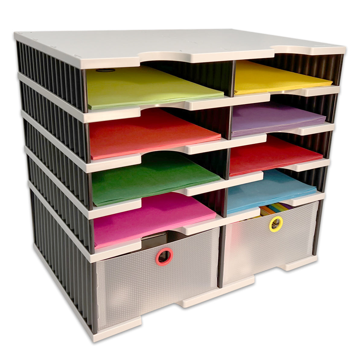 8-Tier Desktop Organizer with Letter Tray Sorter, Riser Storage Base & 2 Drawers - Modular Document Organizer for Files, Forms & Office Supplies | Perfect for Home Office, Workspace & School Organization
