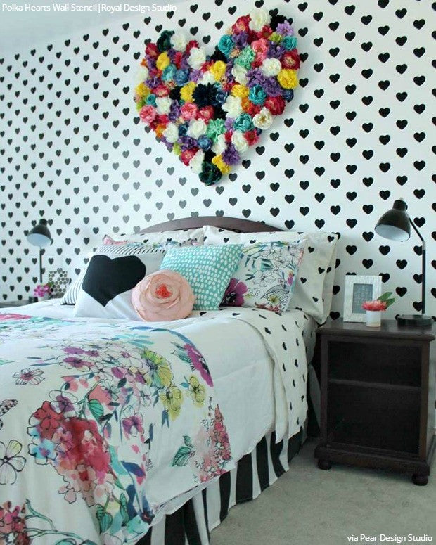 Polka Heart Wall Stencil - Reusable DIY Painting Template for Home Decor, Nursery, Kids Room & Wedding - Perfect for Walls, Furniture & Crafts