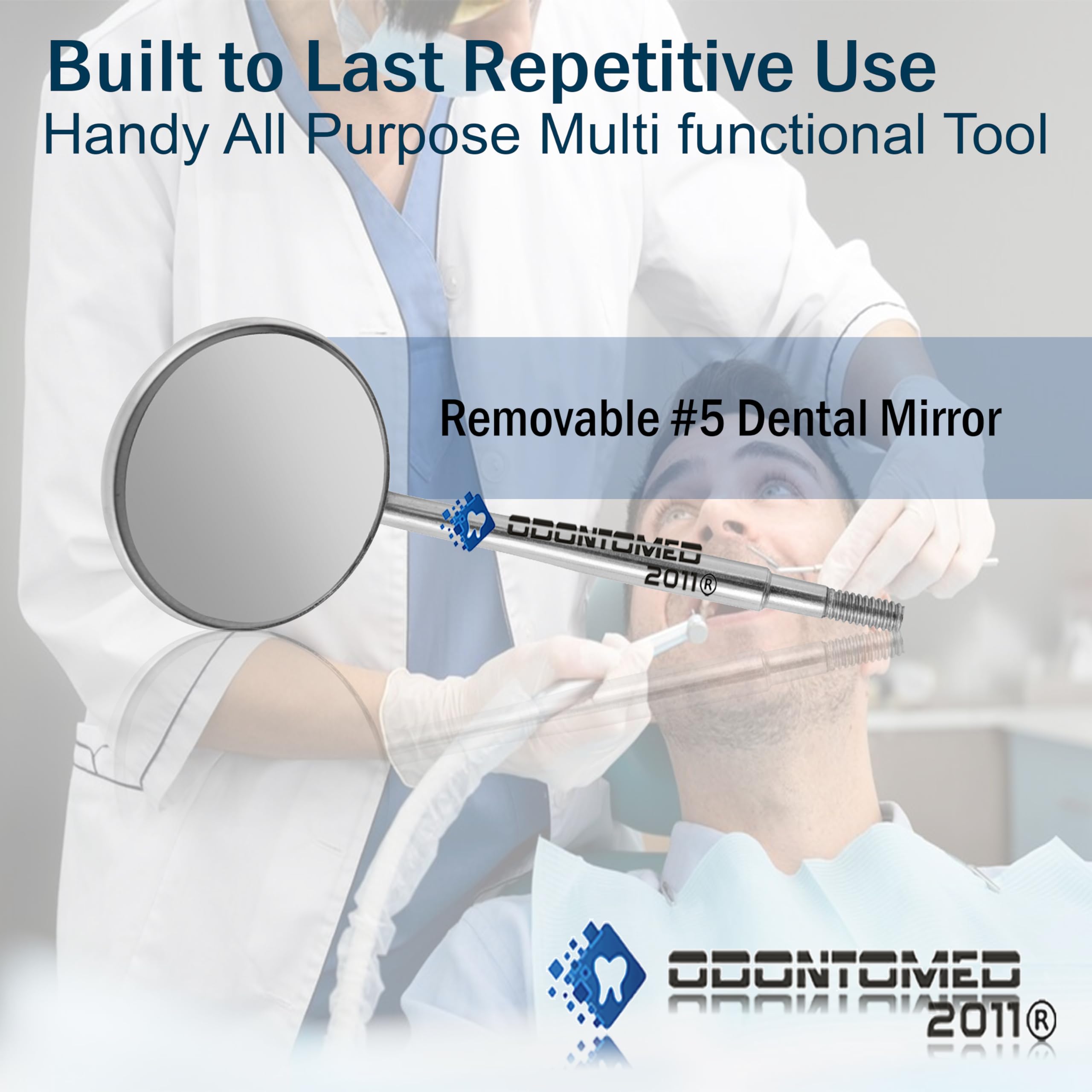 OdontoMed2011 #5 Stainless Steel Dental Mouth Mirror with Handle - Dentist Tool for Teeth Cleaning, Plaque Inspection & Eyelash Extension | Professional Dental Instruments & Makeup Mirror for Clinics, Salons & Home Use