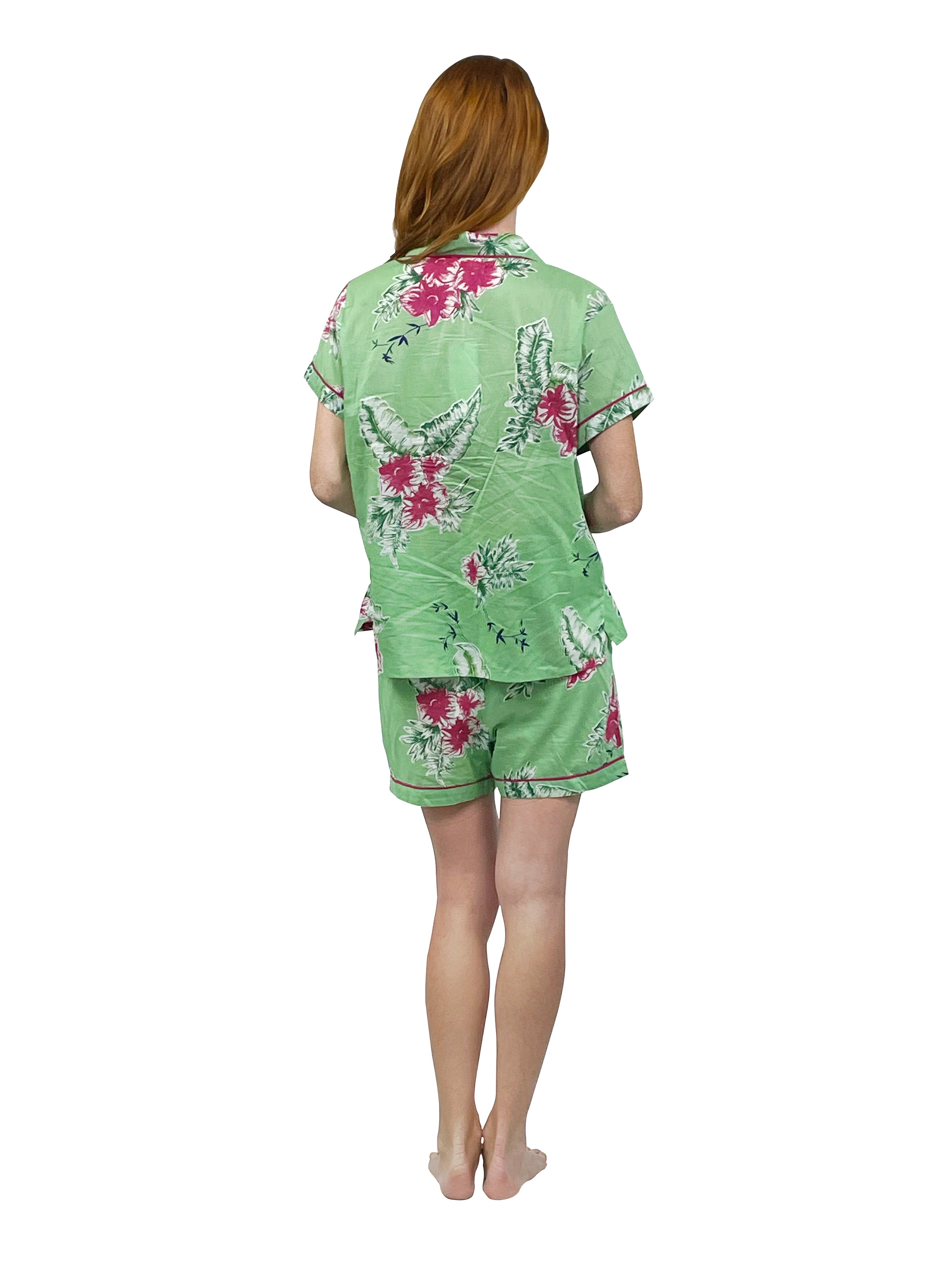 Hibiscus Print Boxer Shorts Pajamas for Men - Soft Cotton Sleepwear for Lounge & Travel