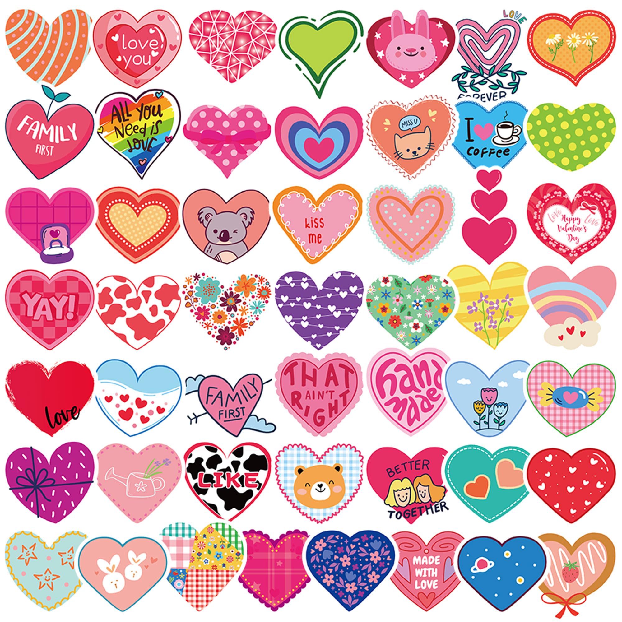 50Pcs Valentine's Day Stickers - Heart Shaped Love Stickers, Waterproof Vinyl Decals for Water Bottles, Laptops, Journals | Cute Party Favors, DIY Gifts for Girls, Couples | Perfect for Valentine's Decor, School Supplies, Scrapbooking & Craft Projects