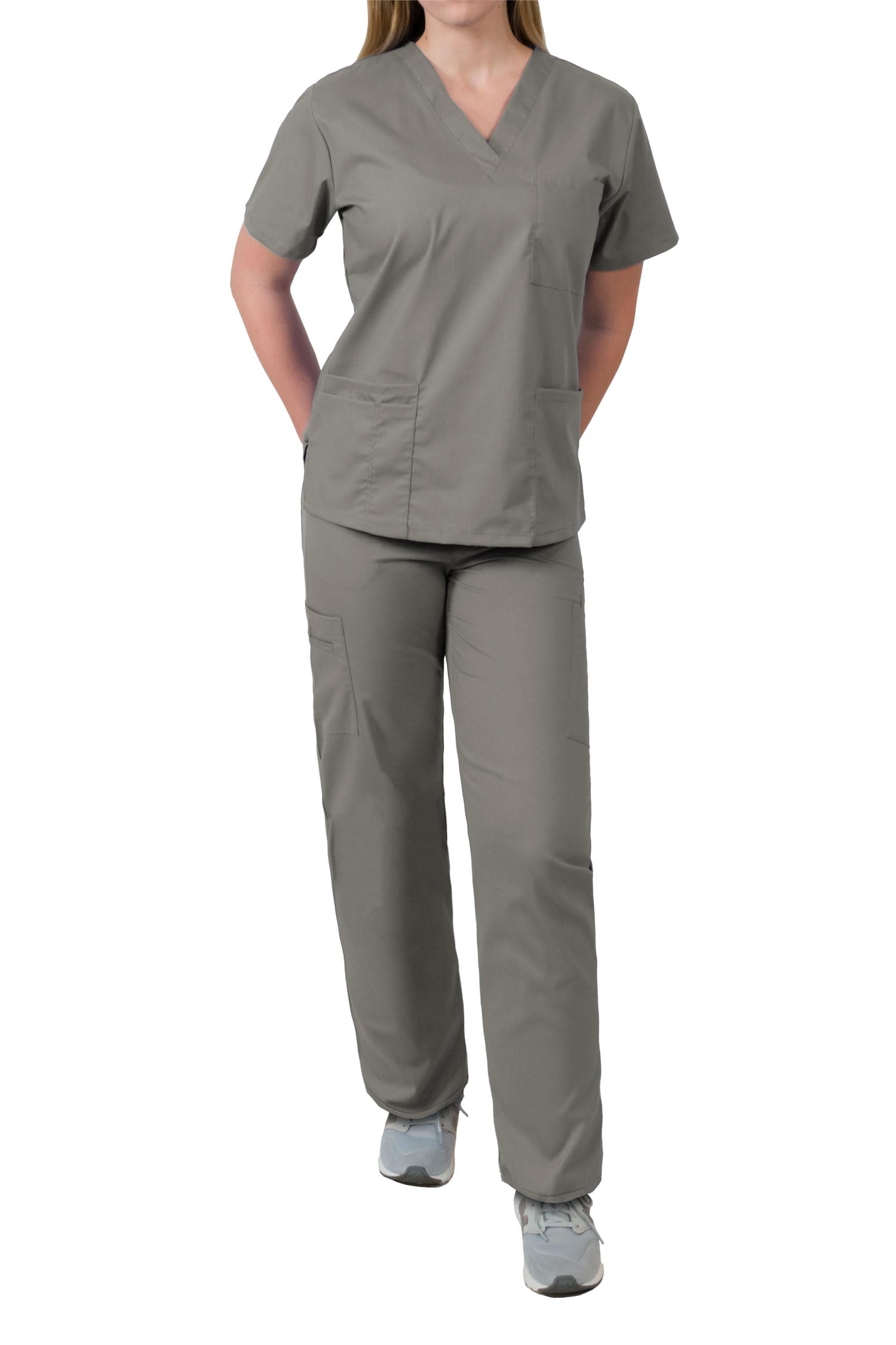 Medgear Women's Scrubs Set - 4 Pocket Medical Uniform Top & Multi-Pocket Pants | Comfortable Nursing Scrubs for Doctors, Nurses & Healthcare Professionals