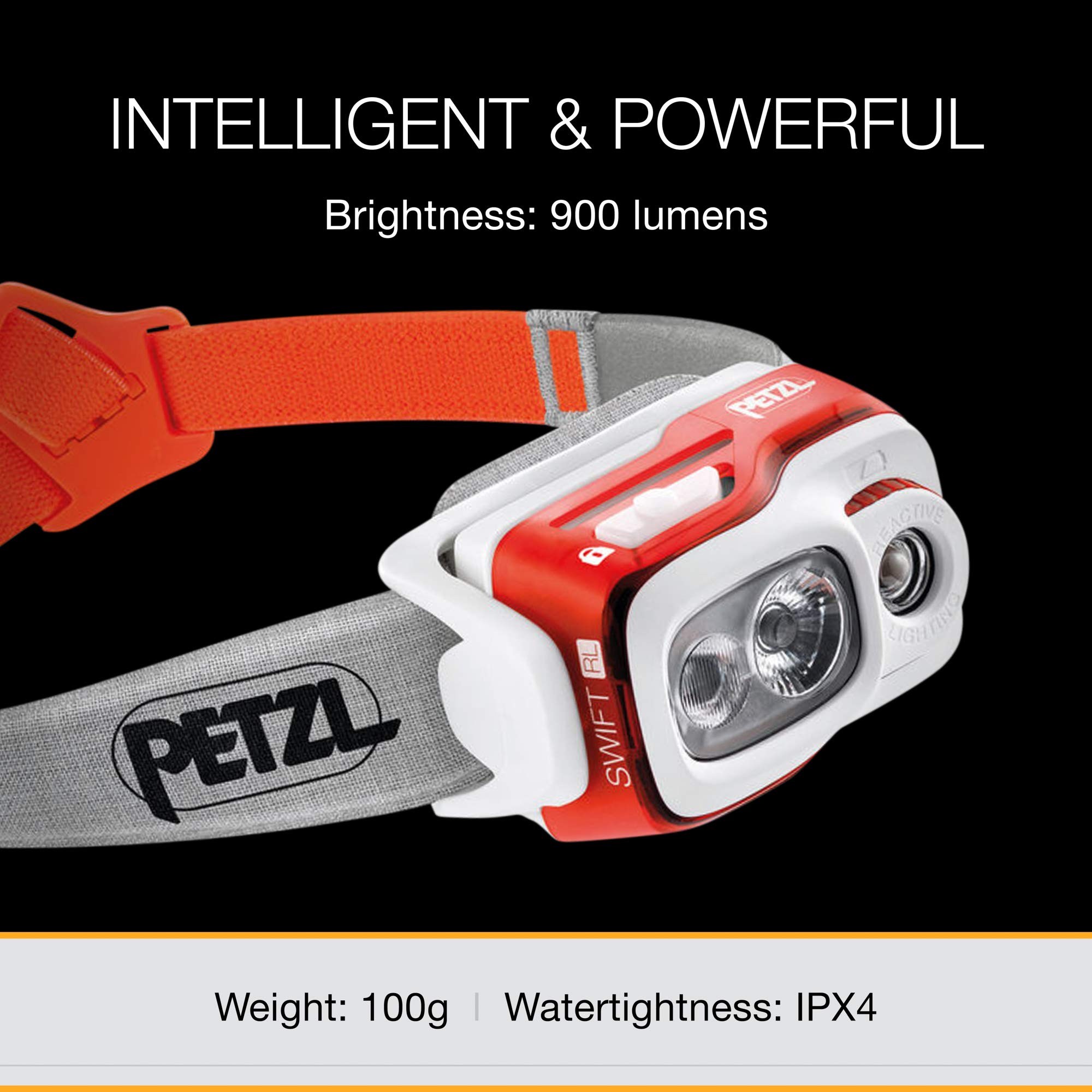 Petzl Swift RL Headlamp - Rechargeable LED Headlight for Running, Hiking & Camping - Hands-Free Lighting for Outdoor Adventures - SS20 Model