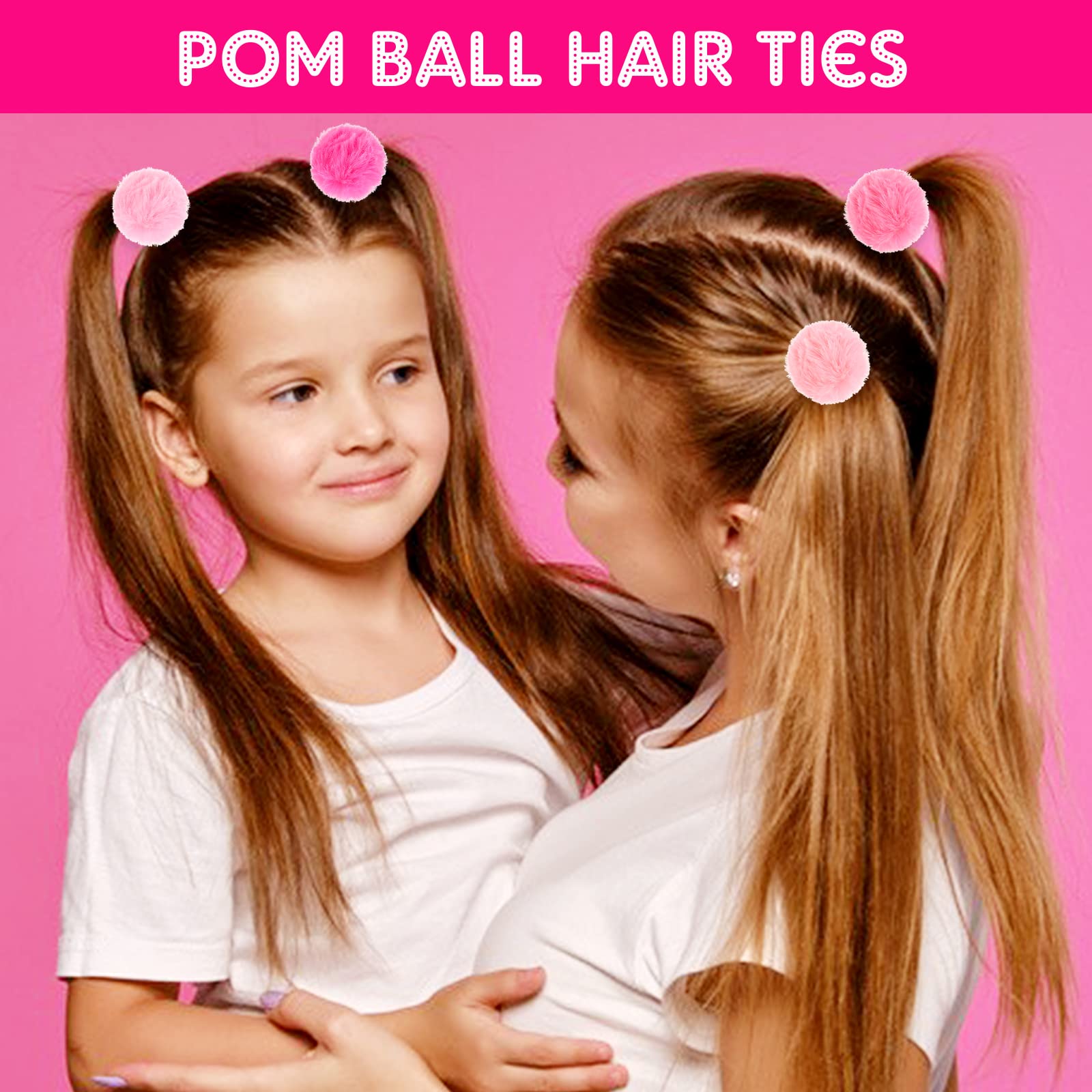 Lusofie 4 Pairs Fluffy Pom Pom Hair Ties - Soft Elastic Hair Accessories for Women & Girls, Stretchy Nylon Hair Bands for Ponytails & Buns - Perfect for Christmas, Halloween & Everyday Use