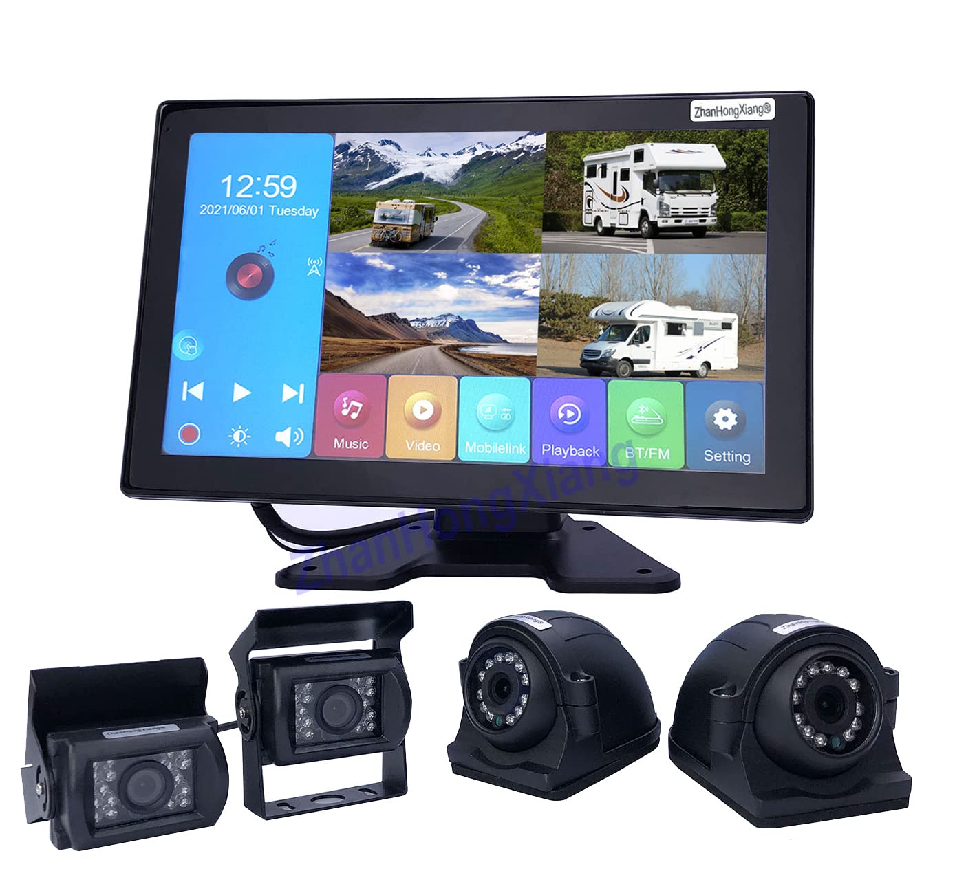 4K AHD 1080P Vehicle Reversing Camera DVR Monitor Kit - 4 Channel Front/Side/Rear View Parking Backup System with 10.1