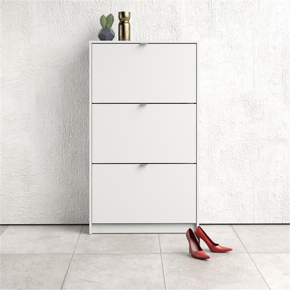 TVILUM White Shoe Cabinet - Modern Entryway Storage Organizer for Shoes, Boots & Accessories | Perfect for Hallway, Closet & Mudroom Organization