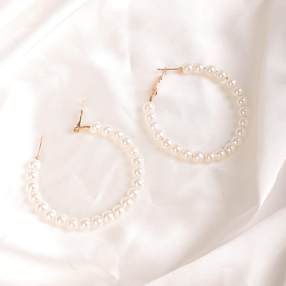 Wiwpar Pearl Hoop Earrings - Elegant Circle Dangle Drop Earrings with Imitation Pearls for Women | Perfect for Weddings, Parties & Everyday Wear (Style 3)