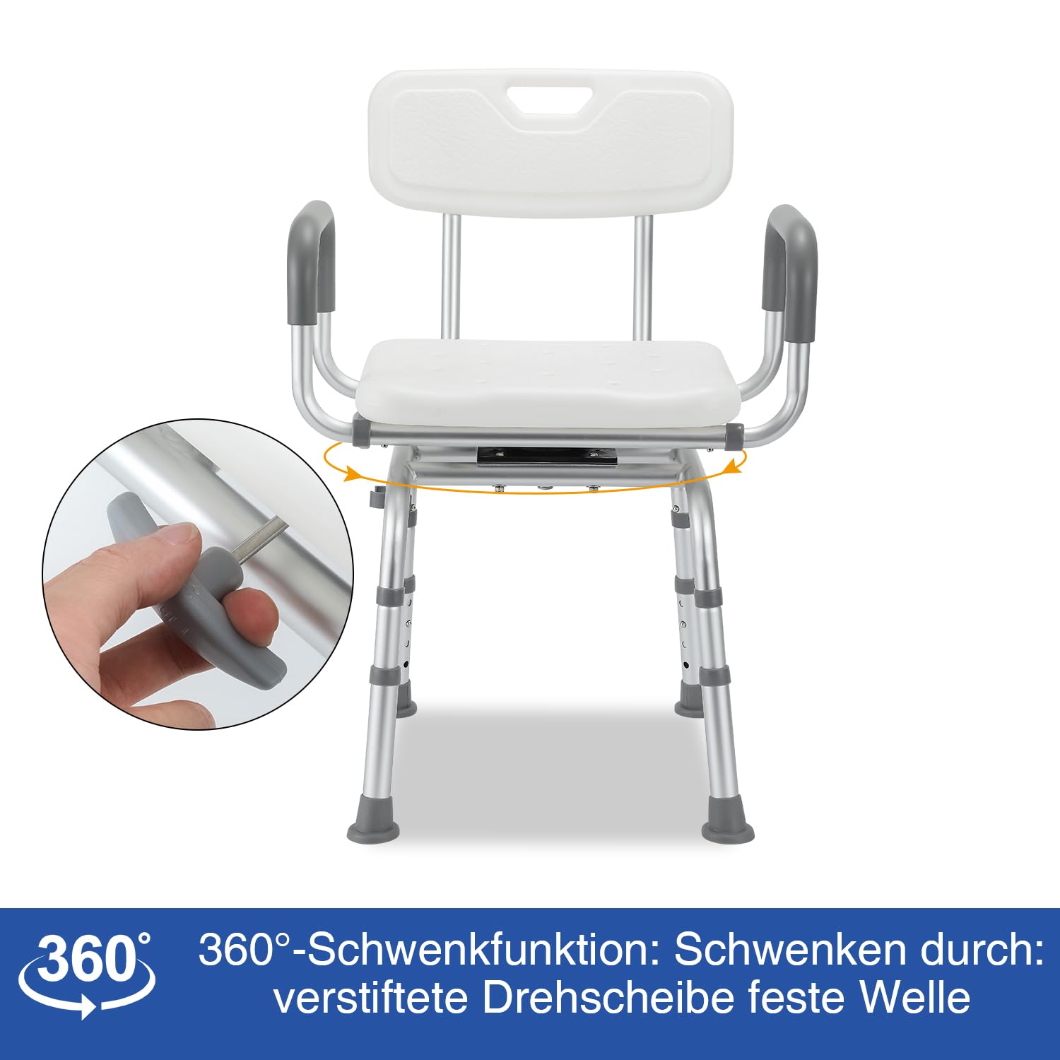 Cecaylie 360° Rotatable Shower Stool with Backrest & Armrest - Adjustable Height 70-78cm, Non-Slip Bath Chair for Elderly, Disabled & Pregnant Women - Ideal for Safe Bathing, Showering & Relaxation in Bathroom