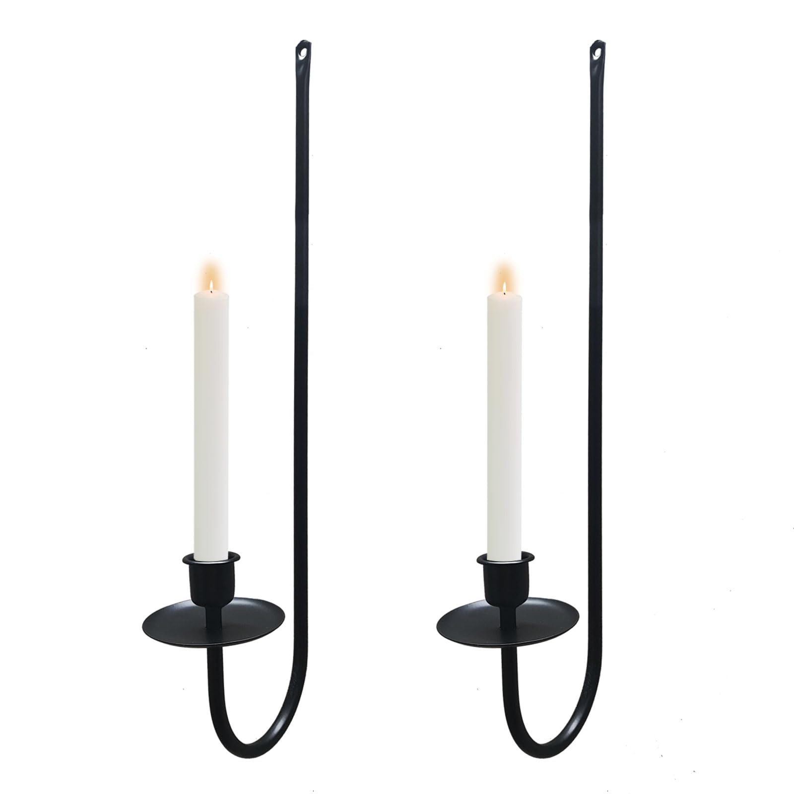 Black Metal Wall Candle Sconce Holder Set of 2 - Modern Farmhouse Hanging Candle Holders for Living Room, Fireplace, Wedding Decor - 16.5
