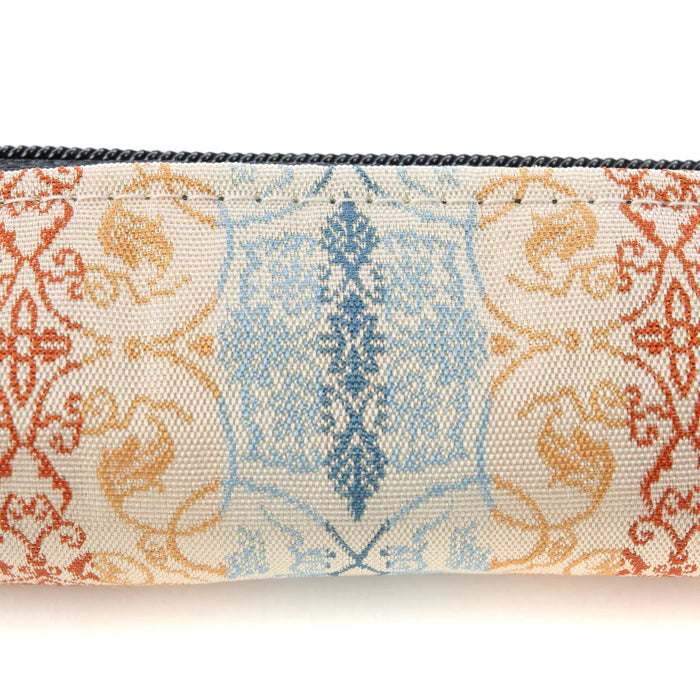 Nishijin Ori Pencil Case - Grapevine Arabesques in White & Brown | Handmade in Kyoto, Japan | Traditional Japanese Craft Pen Holder for School, Office & Art Supplies