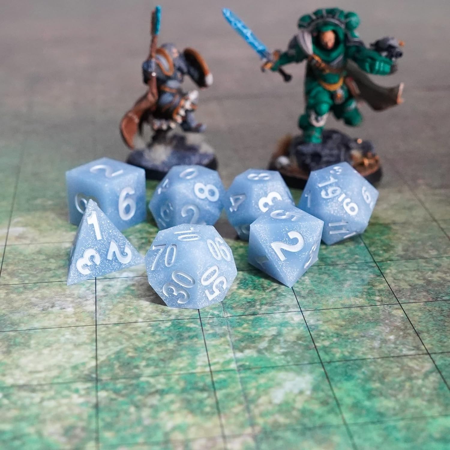 FanRoll 16mm Sharp Edge Silicone Rubber Polyhedral DND Dice Set - Glacial Debris Style RPG Dice for Dungeons & Dragons, Pathfinder, MTG and Tabletop Gaming Adventures