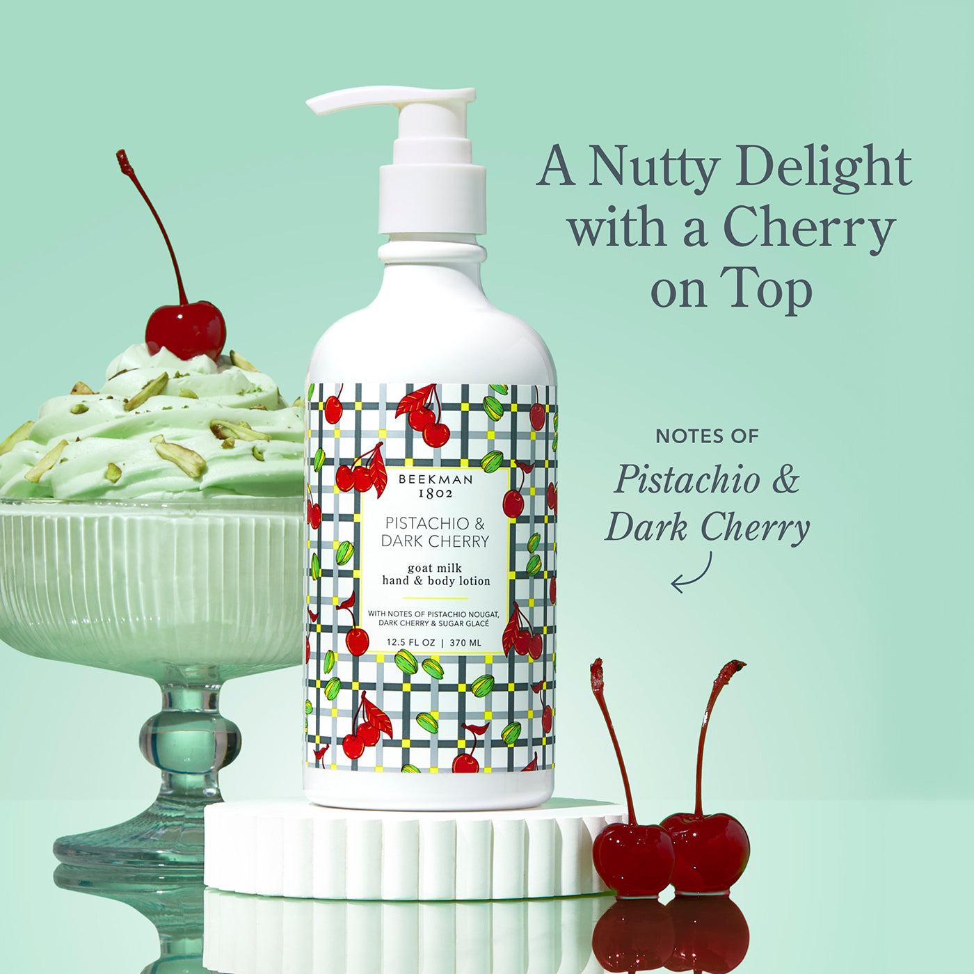 Organic Pistachio & Dark Cherry Body Lotion - Moisturizing Cream for Dry Skin - Vegan, Cruelty-Free - Perfect for Daily Hydration & Spa Nights