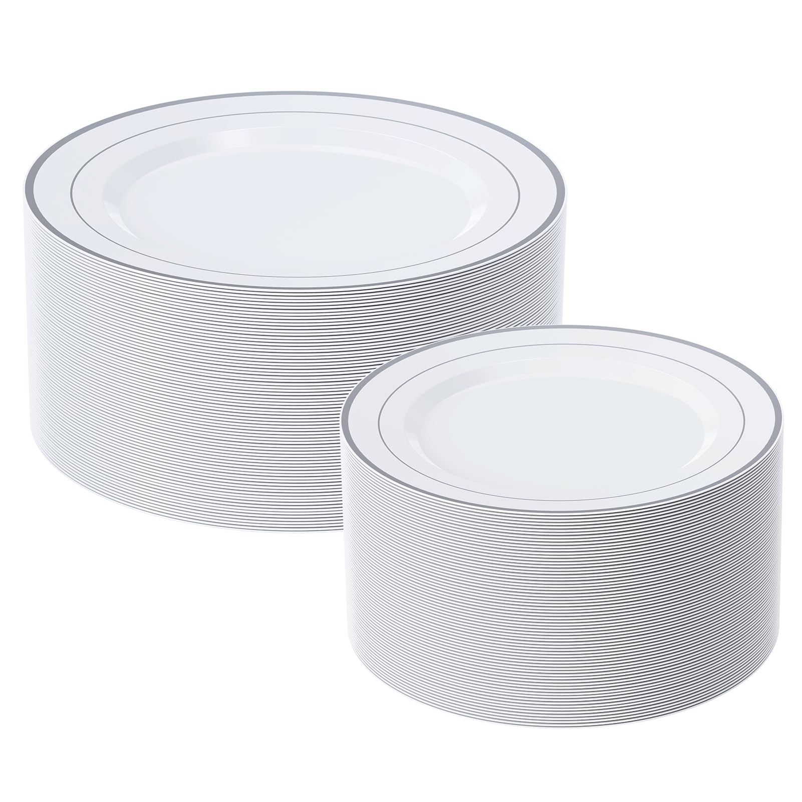 FOCUSLINE 60-Pack Silver Plastic Plates Set - 30 Elegant 10