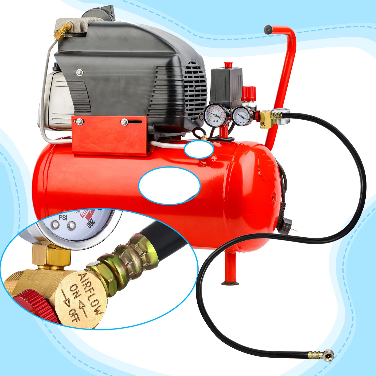 LEIFIDE 2 Pcs Air Tank Repair Kit - 4 Feet Air Hose Assembly with Portable Carry Case - Replacement Parts for Air Compressor, Tire Inflator & Pneumatic Tools - Perfect for Garage, Workshop & Roadside Emergencies