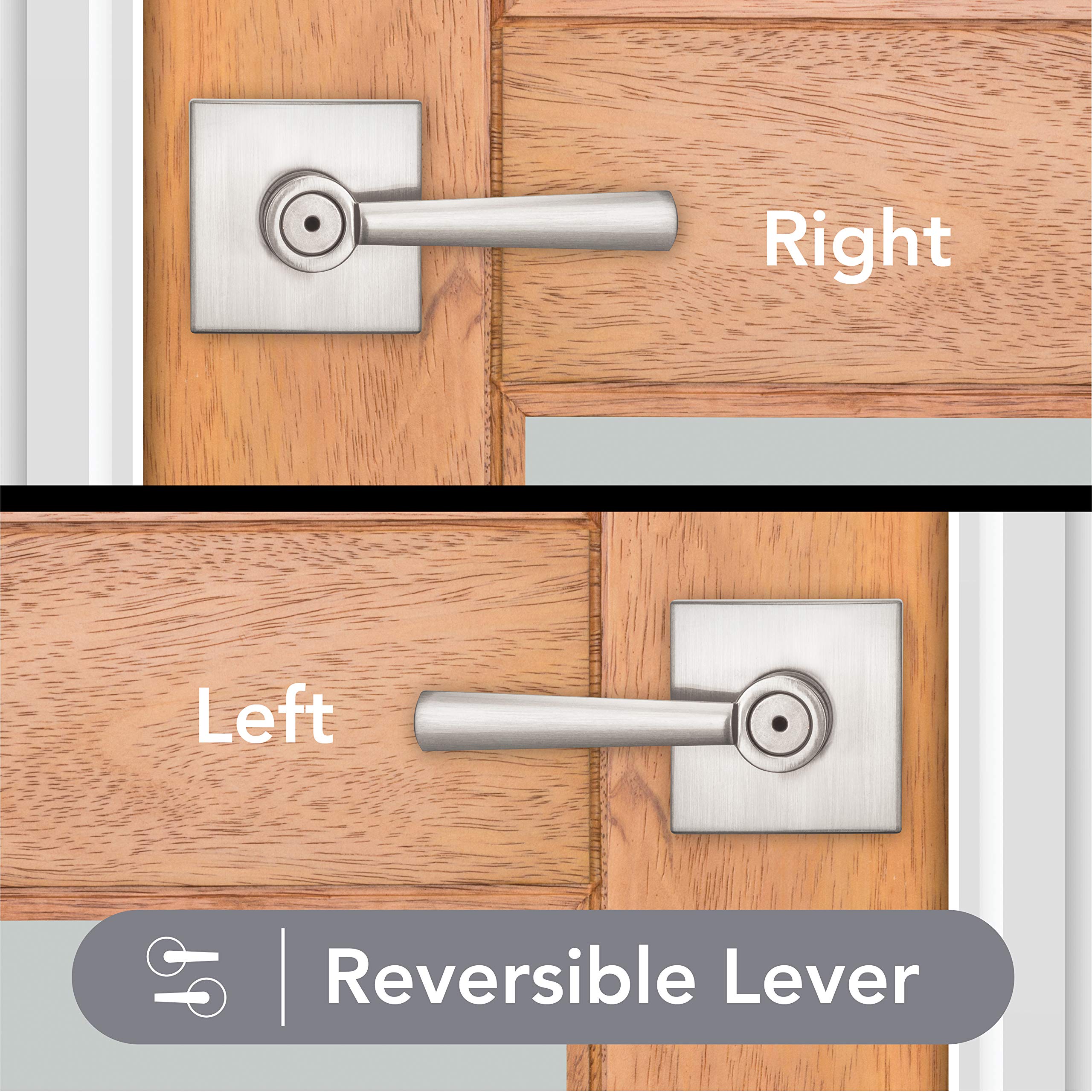 Baldwin Spyglass Interior Privacy Door Handle - Reversible Lever for Bedroom & Bathroom - Keyless Door Lock with Microban Antimicrobial Protection - Satin Nickel Finish - Ideal for Home, Office, and Commercial Spaces