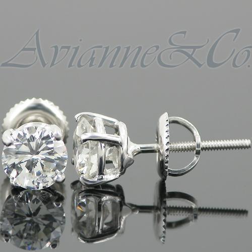 14K White Solid Gold Diamond Stud Earrings - 1.77 Carat Total Weight (CTW) - Clarity Enhanced Solitaire Earrings for Women - Perfect for Weddings, Anniversaries & Special Occasions