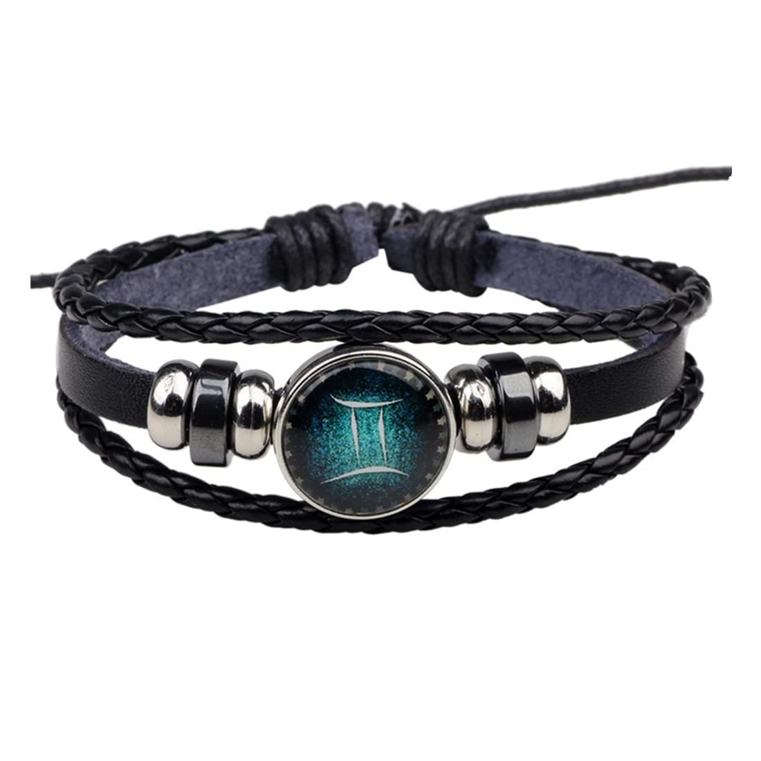 Vintage Gemini Zodiac Constellation Leather Bracelet for Men & Women - Fashionable Alloy Unisex Jewelry Gift for Birthday, Anniversary & Everyday Wear