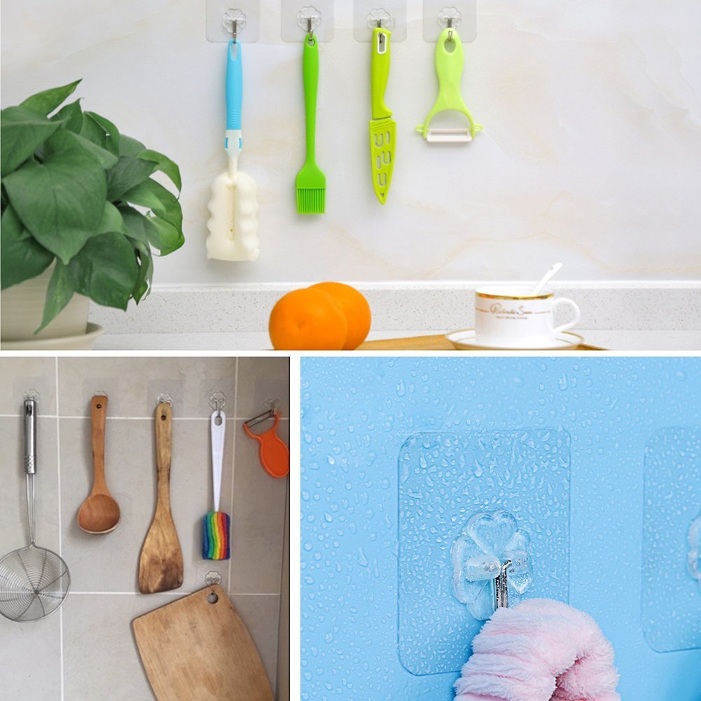 50-Pack Heavy Duty Self-Adhesive Wall Hooks - No Drill, No Damage Removable Hangers (20lb Capacity) - Perfect for Kitchen, Bathroom, Towel & Home Organization