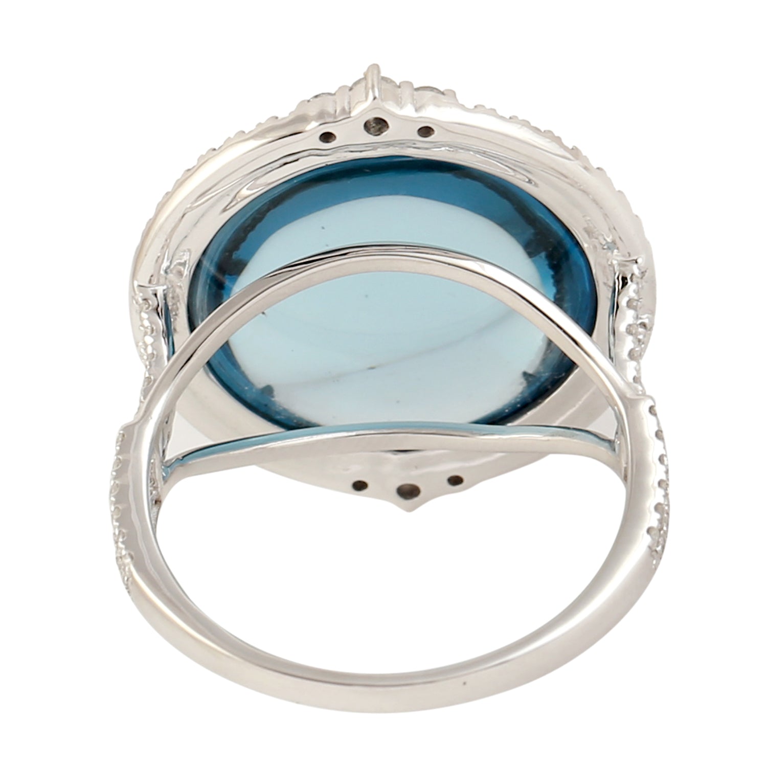 Blue Topaz Gemstone Solitaire Ring with Pave Diamond Accents in 18k White Gold - Perfect for Engagement, Anniversary & Special Occasion Gifts