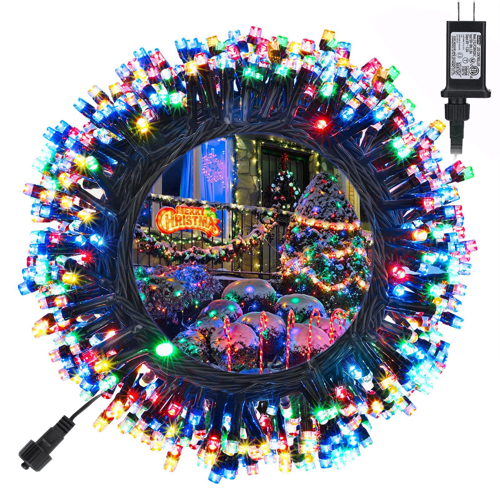 Toodour 131ft 350 LED Multicolor Christmas String Lights - Waterproof Outdoor/Indoor Plug-in Lights with 8 Lighting Modes & Timer, Connectable Holiday Lights for Home, Party, Christmas Tree, Yard, and Roof Decorations