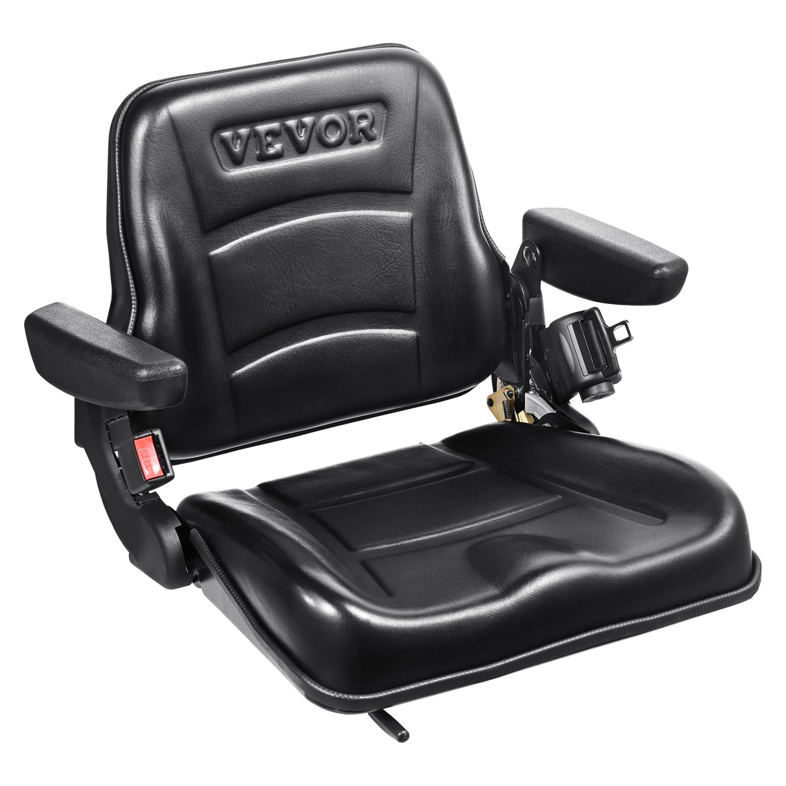 VEVOR Universal Forklift Seat - Adjustable Angle Back, Fold Down Tractor Seat with Micro Switch, Seatbelt & Armrests - Fits 6.3-13.4 inch Slot for Tractor, Loader, Excavator - Perfect for Construction, Farming & Heavy Equipment Operations