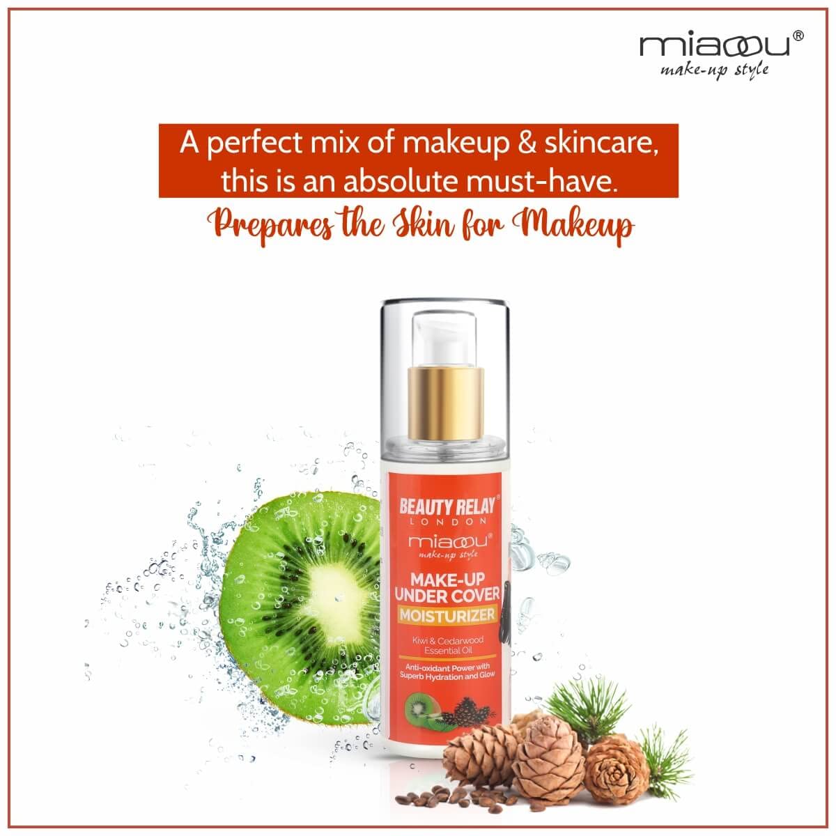 BEAUTYRELAY LONDON Miaoou Makeup Primer with Kiwi & Cedarwood - Ultra Lightweight Moisturizer, Non-Greasy, 12-Hour Hydration, Smooth Finish for Brightening Skin - 200ml - Perfect for Daily Makeup Base & Long-Lasting Hydration