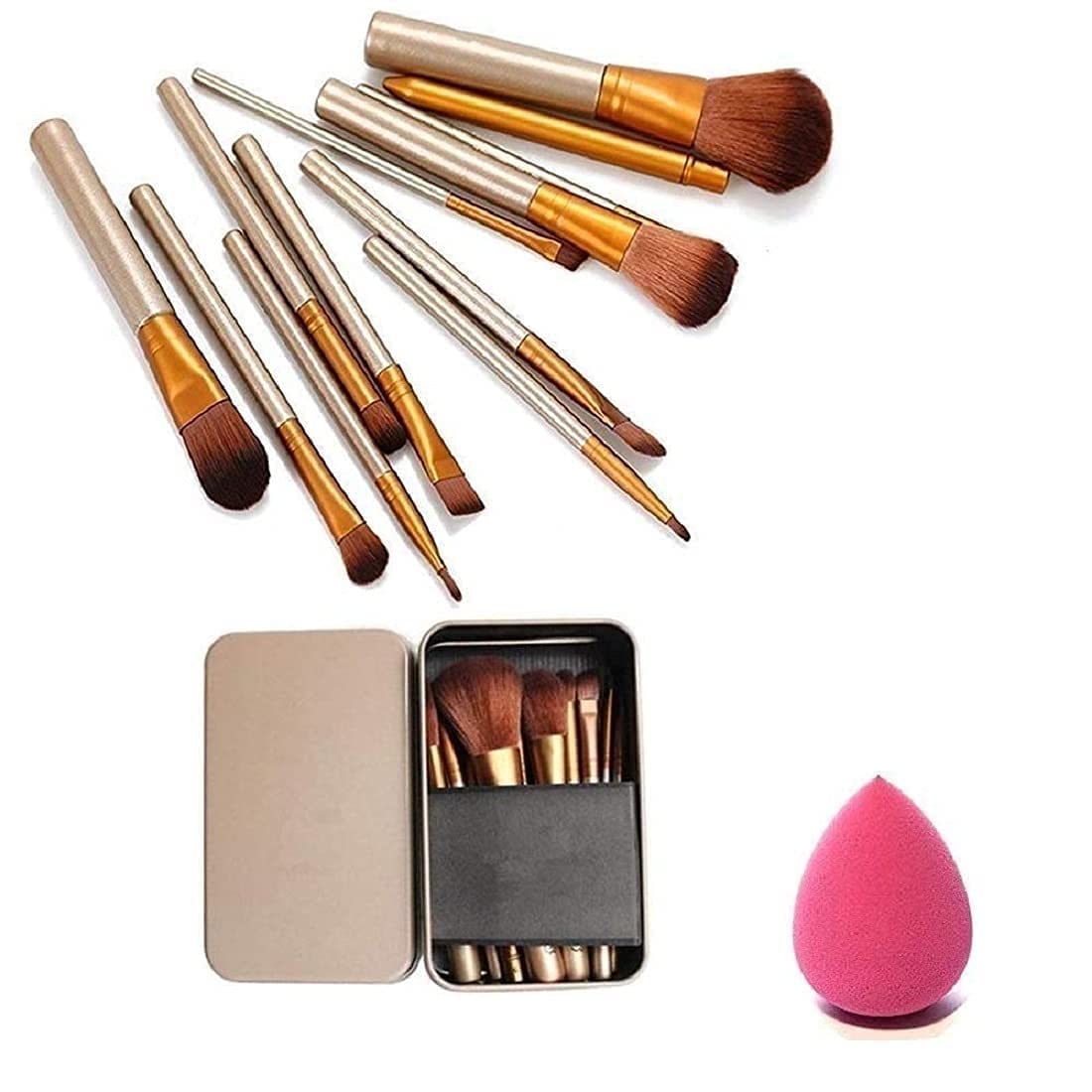 FOZZBY 12Pcs Makeup Brush Set with Beauty Blender - for Professional & Home Makeup